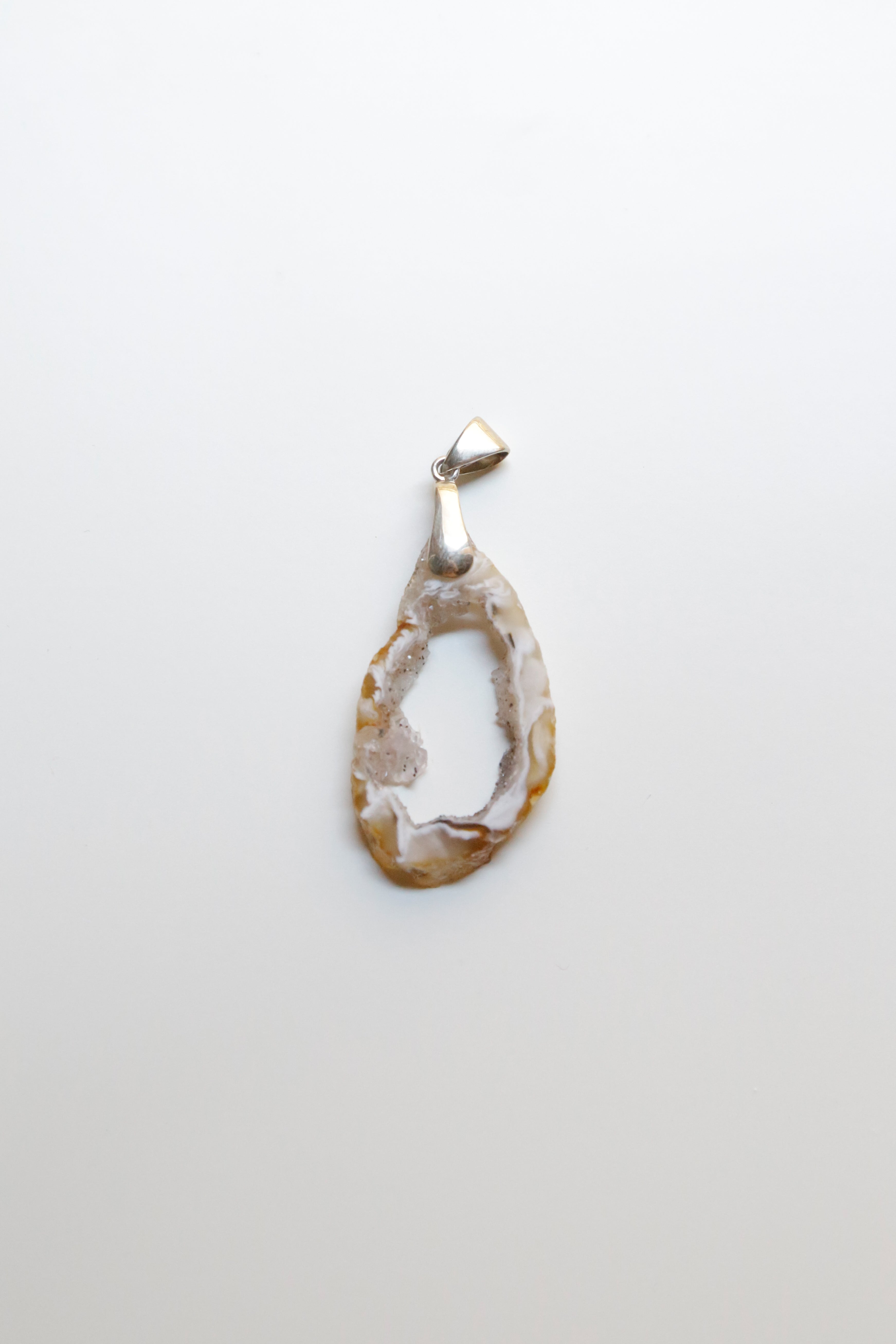 The Geode Agate with Lined Quartz Crystals Pendant - Specimen Class Crystal