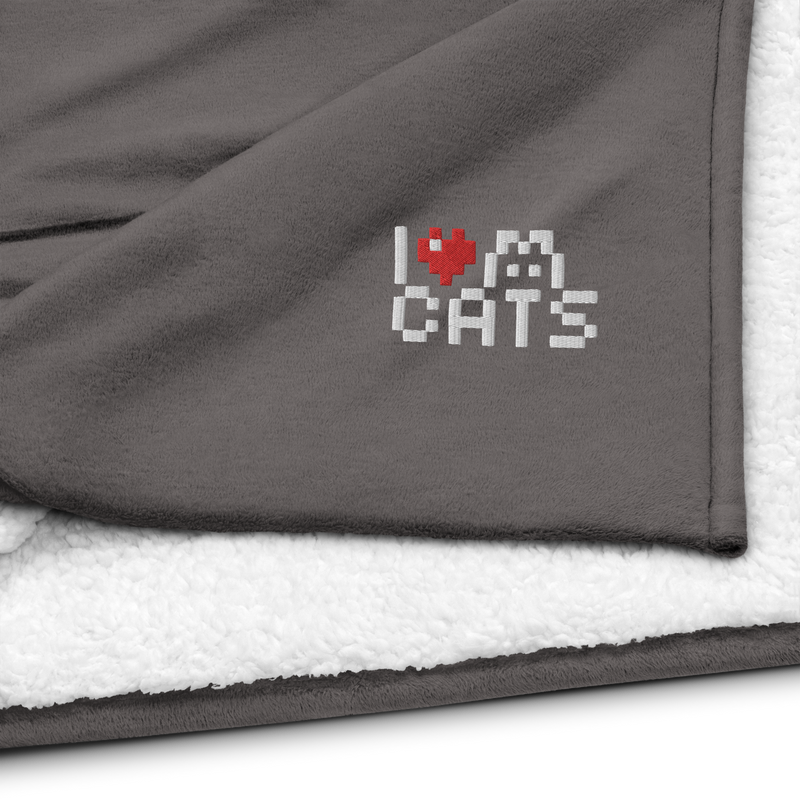 Sherpa Blanket - I Love Cats - Premium, Embroidered