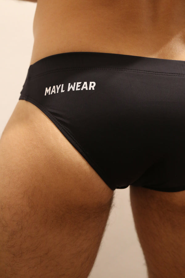 Swimwear Brief, Classic 2 - The Black with Logo - Matte Finish