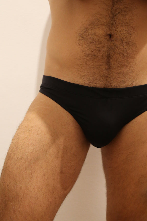 Swimwear Brief, Classic 2 - The Black with Logo - Matte Finish