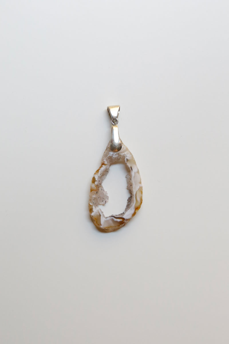 The Geode Agate with Lined Quartz Crystals Pendant - Specimen Class Crystal