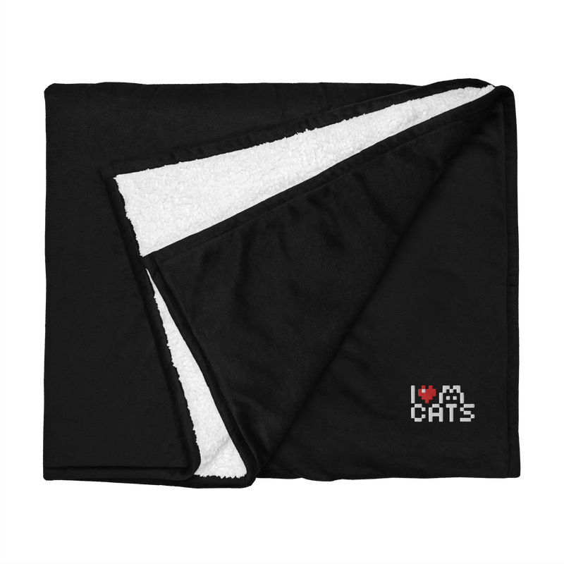 Sherpa Blanket - I Love Cats - Premium, Embroidered